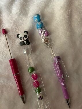 Kids Beaded Push-Pop Stylus Pen - Pink & Purple